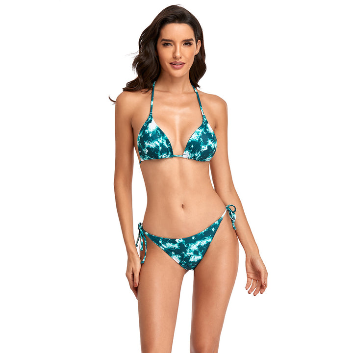 Damen Triangel-Bikini mit seitlichen Bindebändern und modischem Wellenmuster Echo Archiv