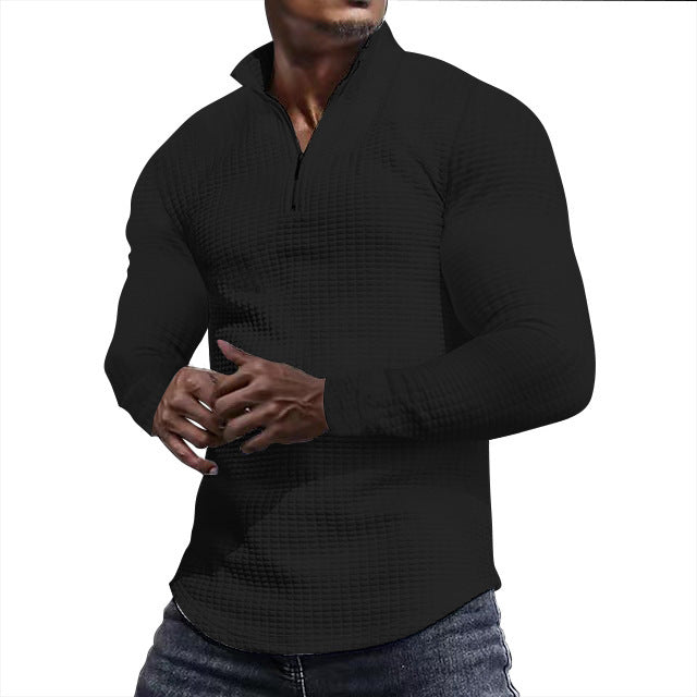 Herren Waffelstrick-Langarmshirt mit kurzem Reißverschluss Echoarchiv