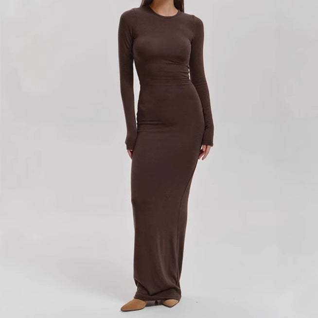 Damen Elegantes Langarm-Maxikleid mit figurformendem Schnitt und hohem Komfort – Valéora