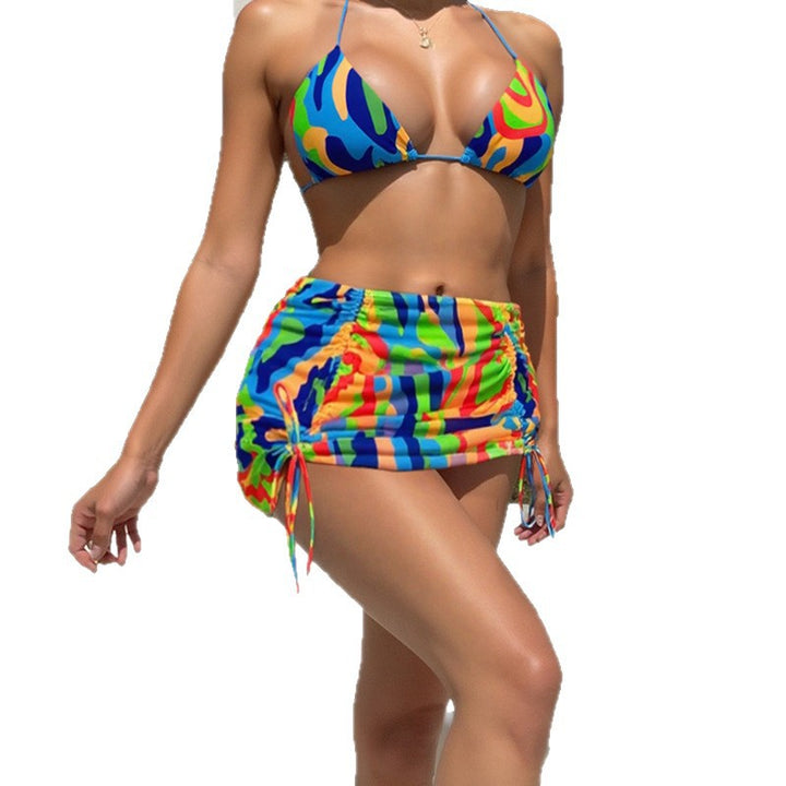 Damen Zweiteiliges Bikini-Set mit modischem Raffung und buntem Muster Echo Archiv