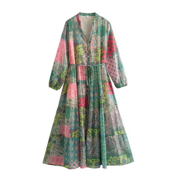 Damen Maxikleid mit Paisley‑Print, V‑Ausschnitt, Taillenband und Stufenrock Echo Archiv