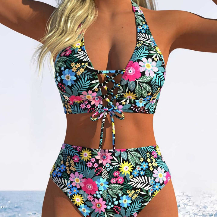 Damen Bikini-Set mit hoch tailliertem Schnitt und verspieltem Schnürdetail Echo Archiv