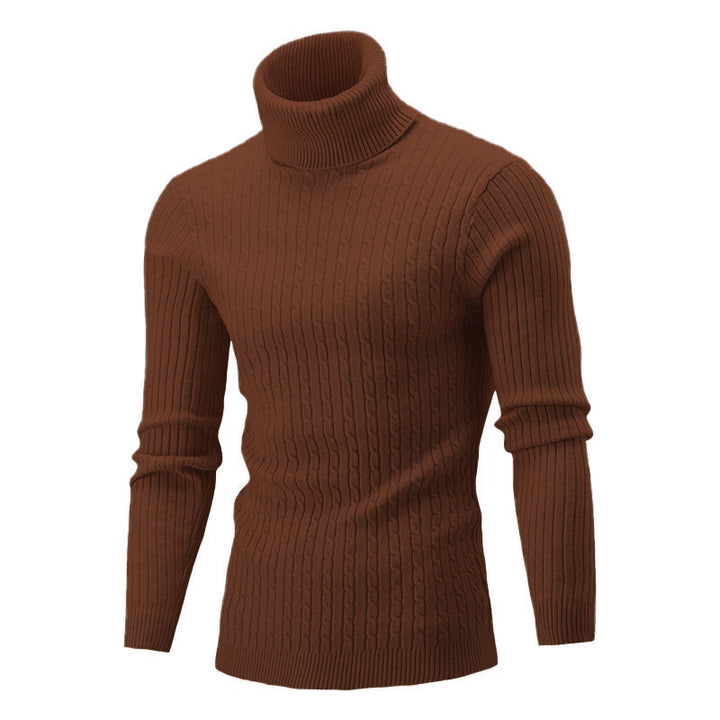 Herren Eleganter Strickpullover mit Stehkragen und feinem Zopfmuster Echoarchiv