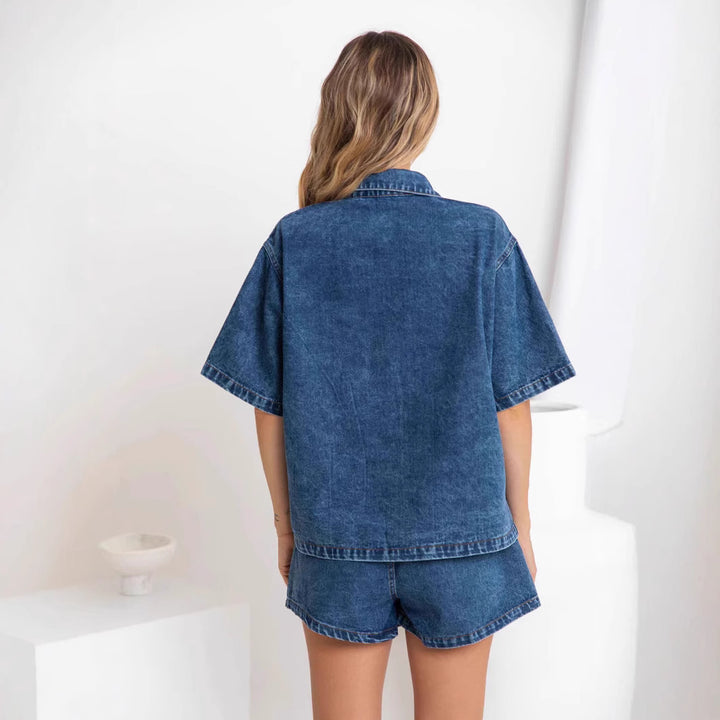 Damen Denim-Hemd und Shorts-Set im modischen Stil Echo Archiv