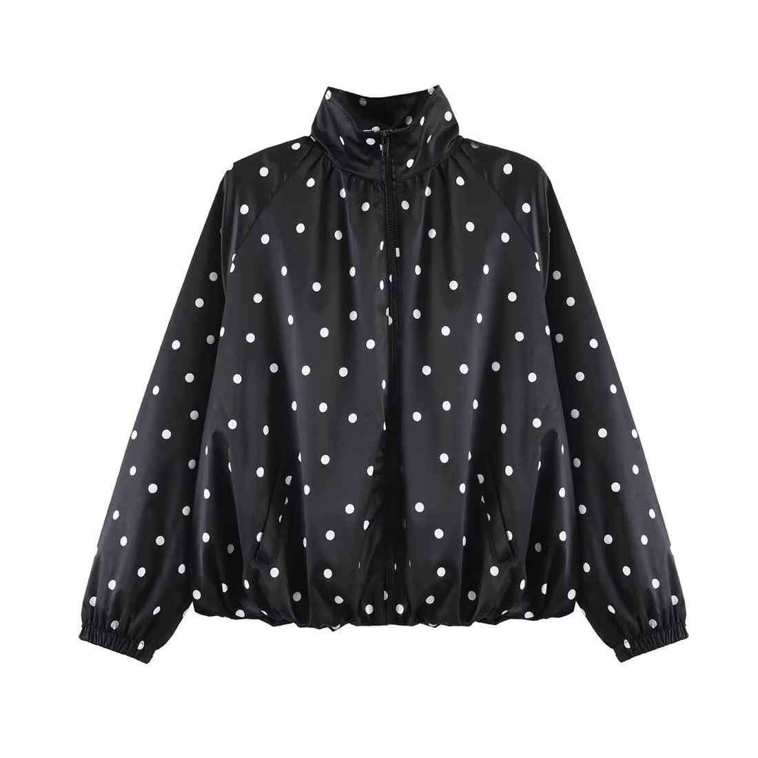 Damen Leichte gepunktete Blousonjacke mit Stehkragen, Reißverschluss und elastischem Saum Echoarchiv