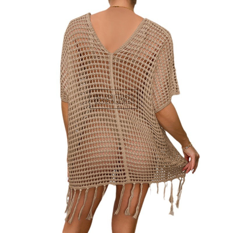 Damen Häkel-Strandtunika mit Fransen und transparentem Design Echo Archiv