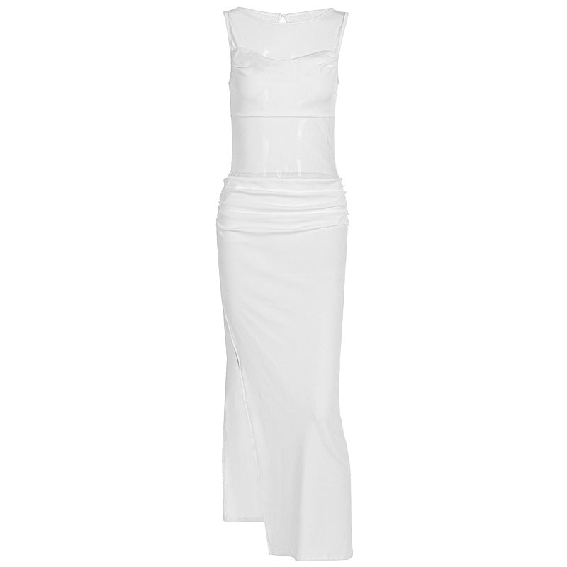 Damen Elegantes Wickelkleid mit transparenten Einsätzen und seitlichem Schlitz Echo Archiv