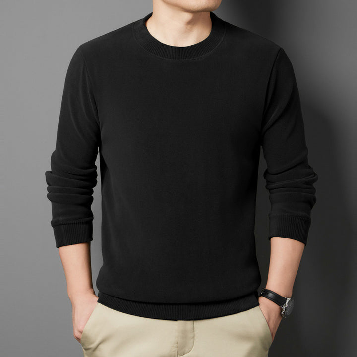 Herren Feiner Rundhals-Pullover aus Baumwollmix mit gerippten Bündchen und schlanker Passform Echoarchiv