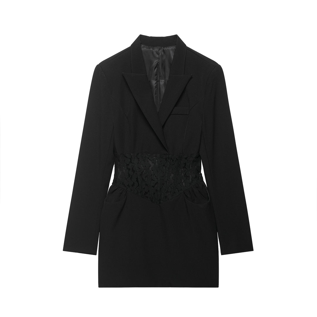 Damen 20+ tailliertes Blazerkleid mit Spitzen‑Corsage und Pattentaschen Echo Archiv
