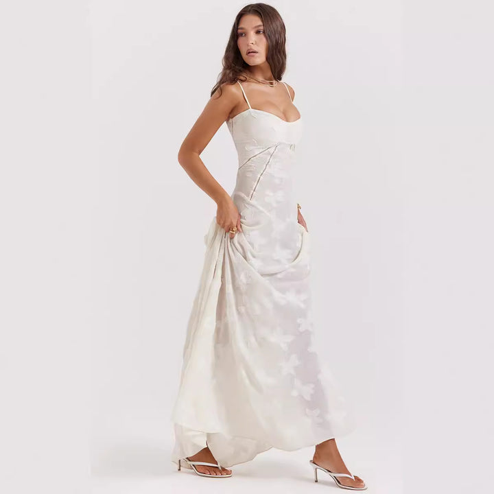 Damen Elegantes Maxikleid mit floralem Häkelmuster und raffiniertem Schnitt Echo Archiv