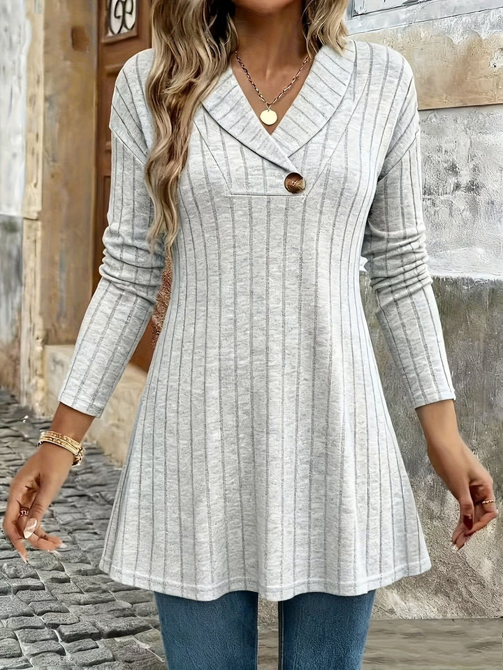 Damen Gestricktes A‑Linien‑Tunika‑Kleid mit Schalkragen und Zierknopf Echo Archiv