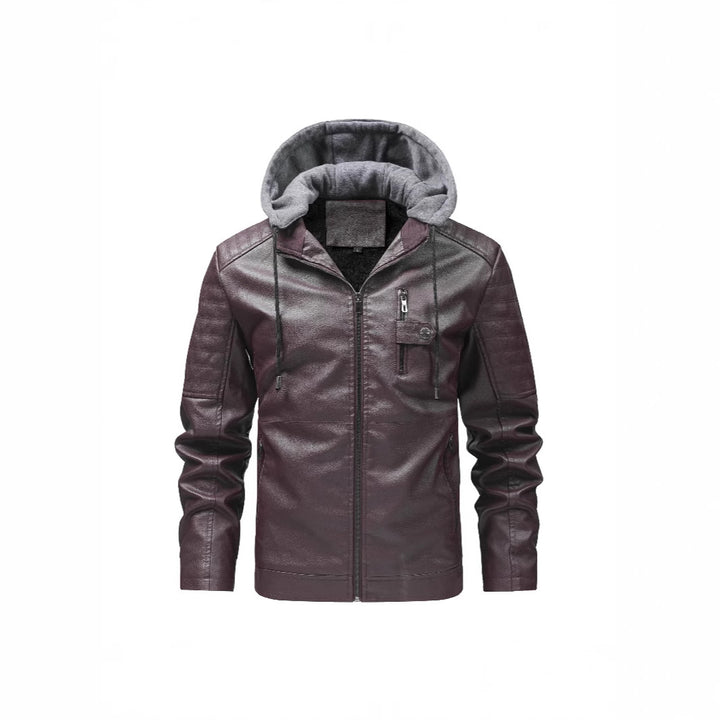 Herren Stilvolle Kunstlederjacke mit Kapuze Echo Archiv
