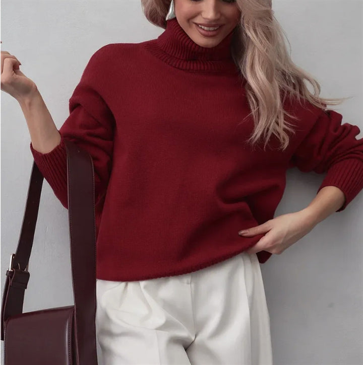Damen Boxy-Rollkragenpullover aus feinem Feinstrick mit überschnittener Schulter – Mavelle