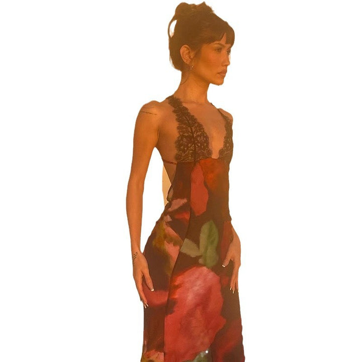 Damen Maxikleid mit raffiniertem Spitzenbesatz und floralen Mustern Echo Archiv