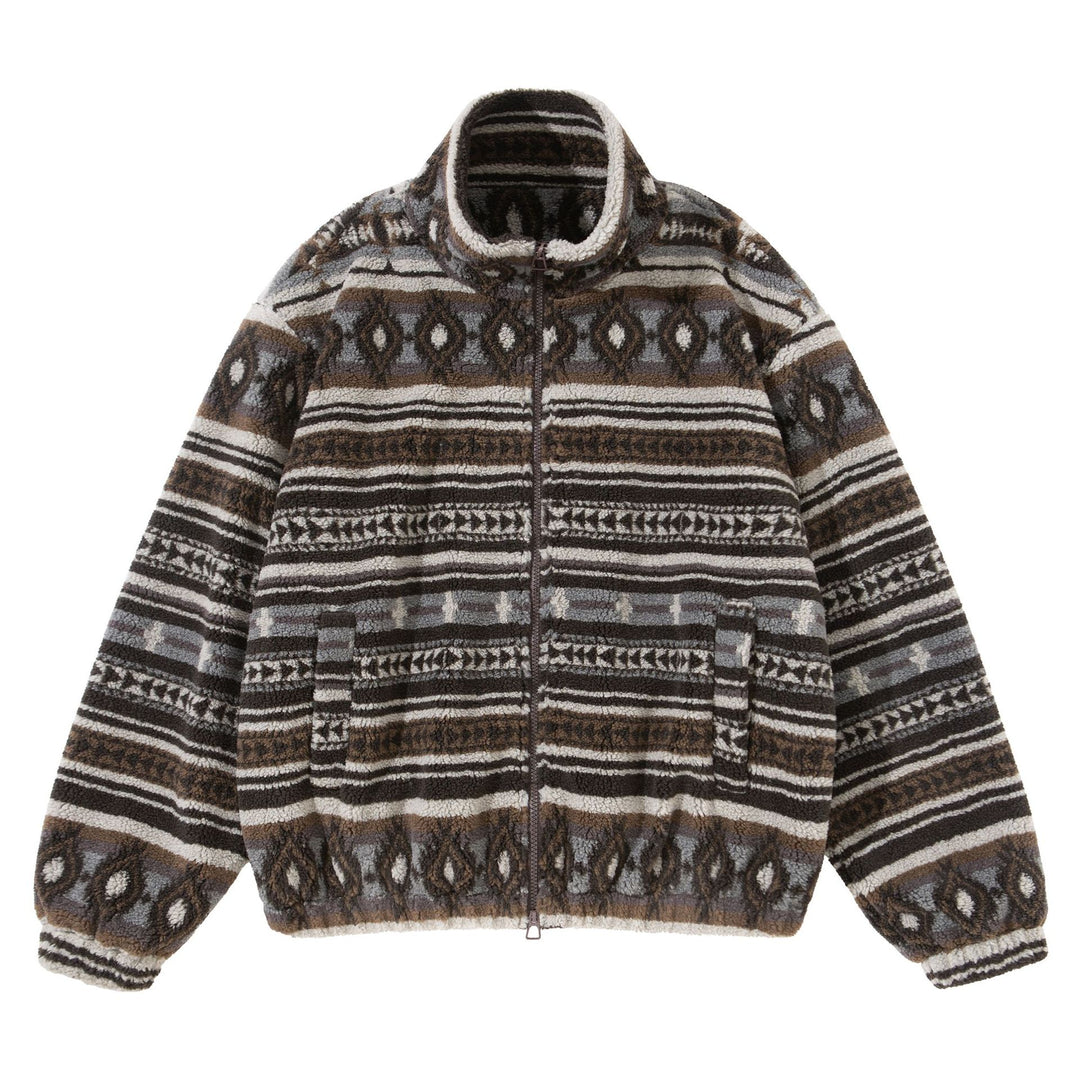 Unisex Kurzblouson aus Teddyfleece mit Ethno‑Muster und Stehkragen Echoarchiv