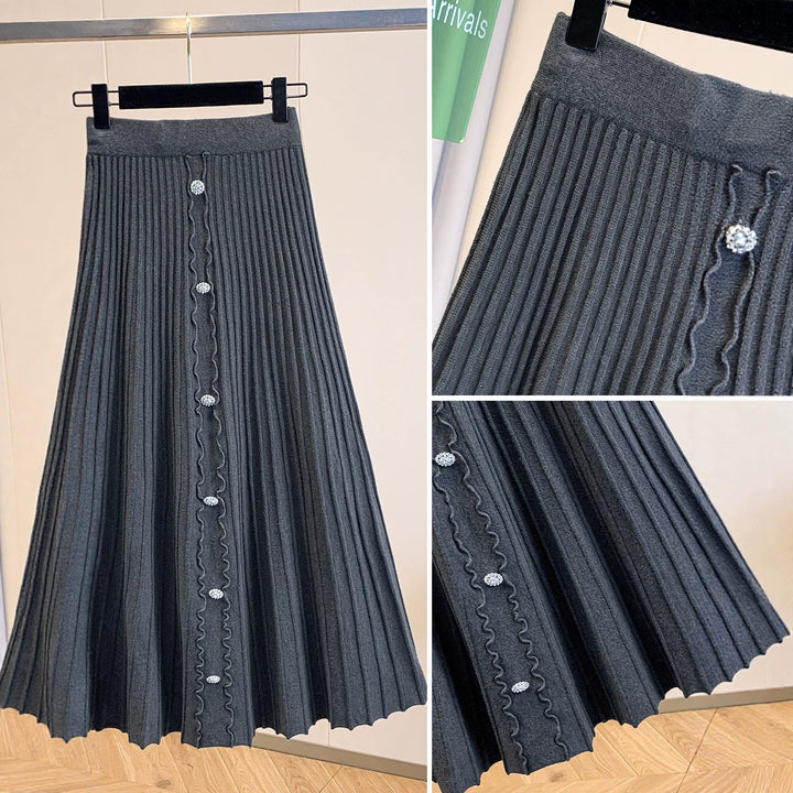 Damen Eleganter plissierter Maxirock mit Knopfdetails Echo Archiv