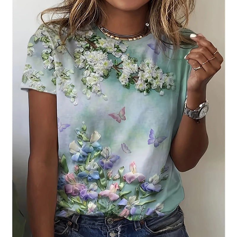 Damen T-Shirt mit floralem Design und Echoarchivrnem Schnitt Echoarchiv