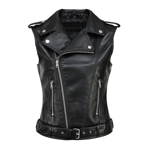 Damen Biker-Lederweste mit asymmetrischem Reißverschluss