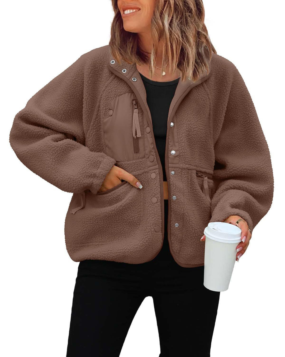 Damen kuschelige Fleecejacke mit praktischen Taschen Echoarchiv
