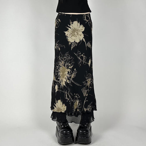 Damen Eleganter Maxirock mit floralem Muster und transparentem Untergrund Echo Archiv