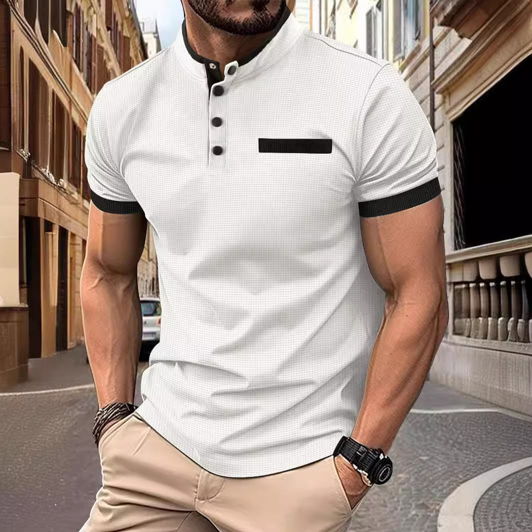 Herren Kurzarm Hemd mit modernem Stehkragen und stilvollen Knopfdetails Echoarchiv