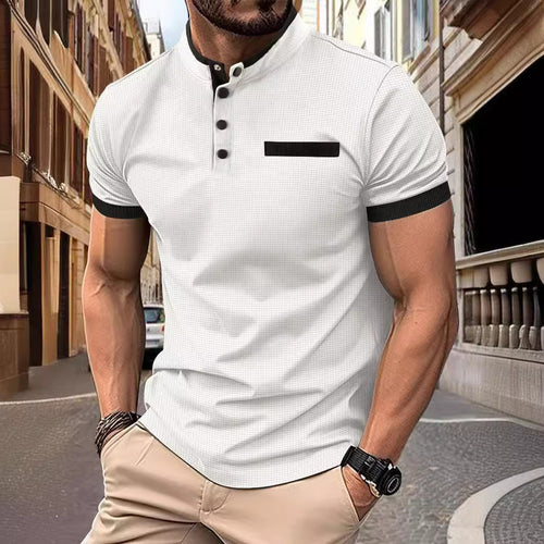 Herren Kurzarm Hemd mit modernem Stehkragen und stilvollen Knopfdetails Echoarchiv