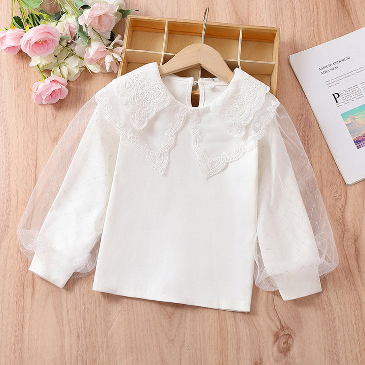 Mädchen Bluse mit romantischen Tüllärmeln und eleganten Spitzenakzenten Echo Archiv