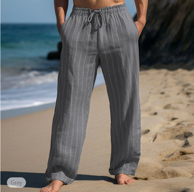 Herren lässige Leinenhose mit elastischem Bund und seitlichen Taschen Echoarchiv