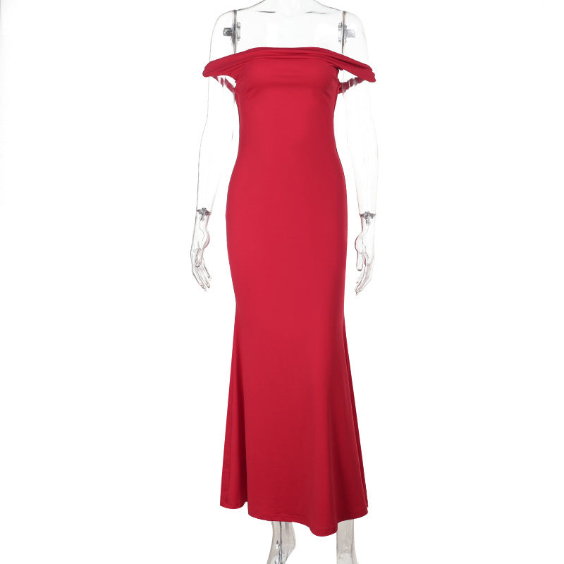 Damen Elegantes Off-Shoulder Maxikleid Echo Archiv
