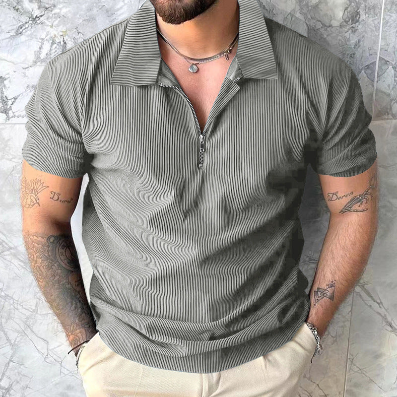 Herren kurzärmliges Polohemd mit Reißverschluss und strukturiertem Design Echoarchiv