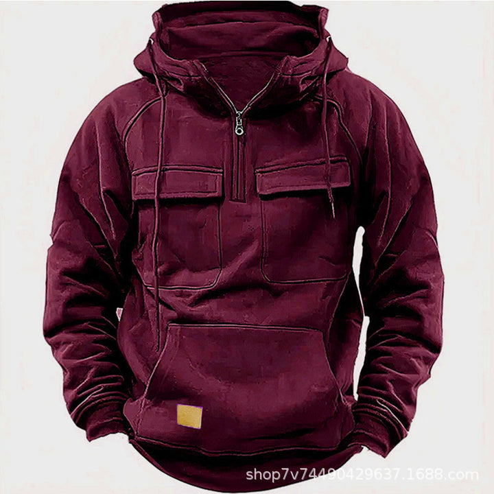 Herren nan funktionaler Kapuzenpullover mit halbem Reißverschluss, aufgesetzten Brusttaschen und Kängurutasche Echo Archiv