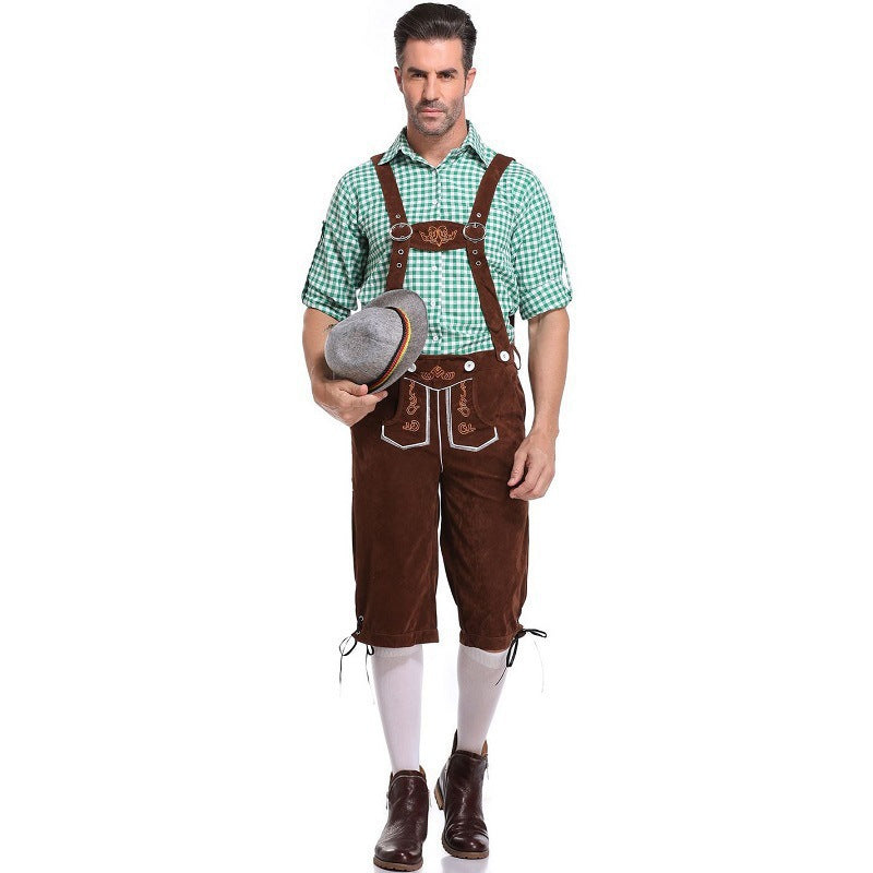 Damen nan kurze Trachten-Latzhose mit gesticktem Hirschmotiv, verstellbaren Trägern und Spitzenbordüre Echo Archiv