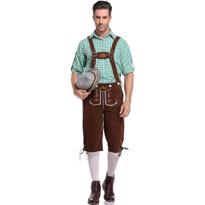 Damen nan kurze Trachten-Latzhose mit gesticktem Hirschmotiv, verstellbaren Trägern und Spitzenbordüre Echo Archiv