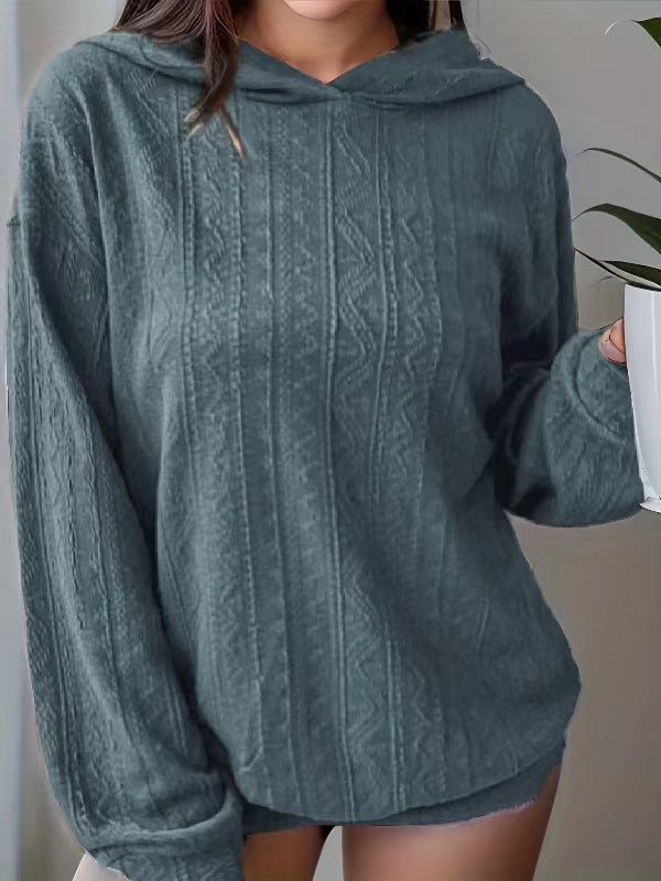 Damen Oversize Kapuzenpullover mit strukturierter Wellenoptik und Kängurutasche Echoarchiv