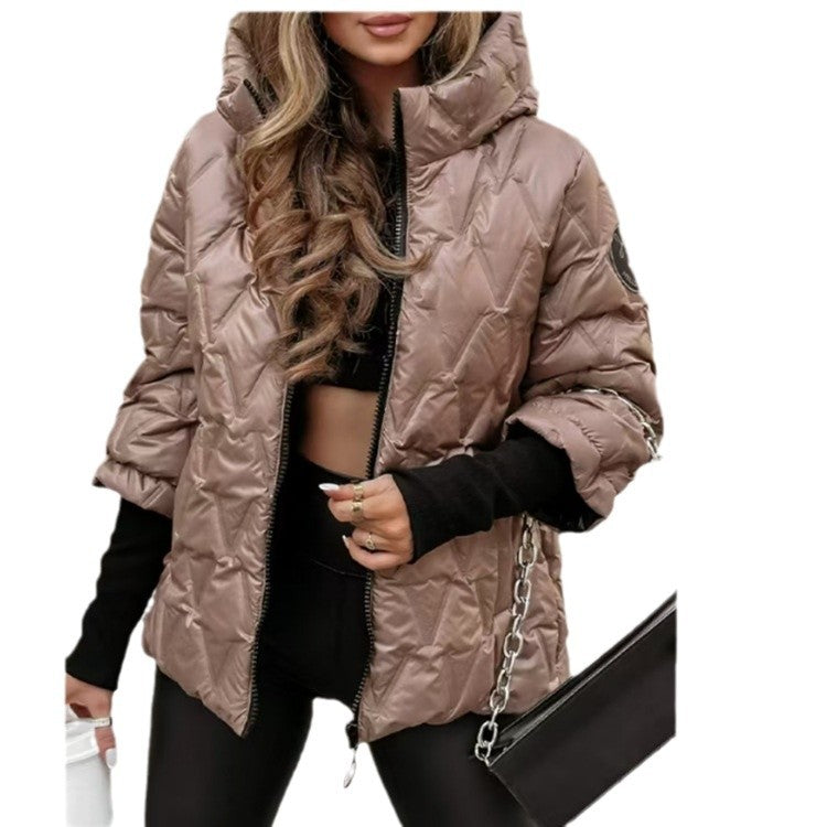 Damen nan kurze gesteppte Wattierte Steppjacke mit Hochkragen Wet-Look und Rippbündchen Echo Archiv