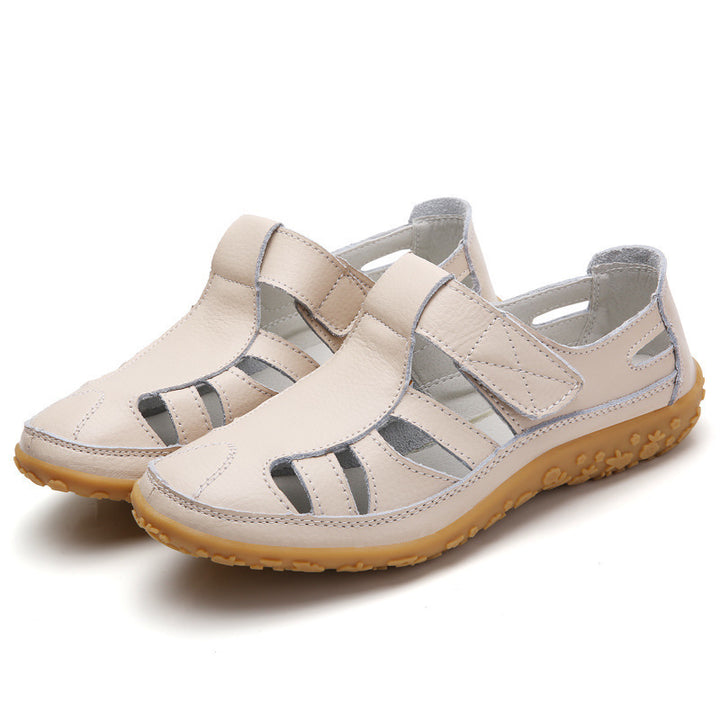 Damen nan geschlossener Leder-Sommerschuh mit Aussparungen Klettverschluss und dämpfender Noppenlaufsohle Echo Archiv