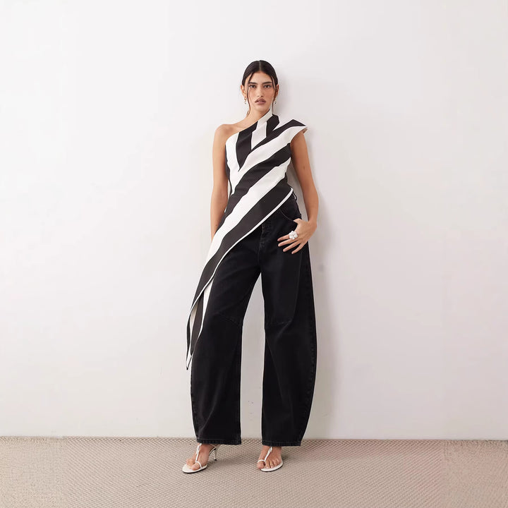 Damen asymmetrisches Wickeloberteil mit Streifenmuster Echo Archiv