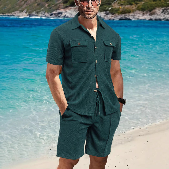 Herren lässiges Freizeit-Set mit komfortablem Kurzarmhemd und Shorts Echoarchiv