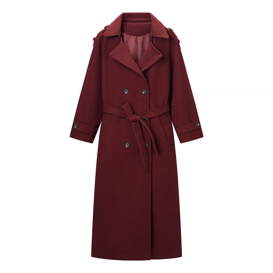 Damen Maxilanger Wollmix-Trenchcoat mit Schulterpasse, Bindegürtel und Krempelärmeln Echo Archiv