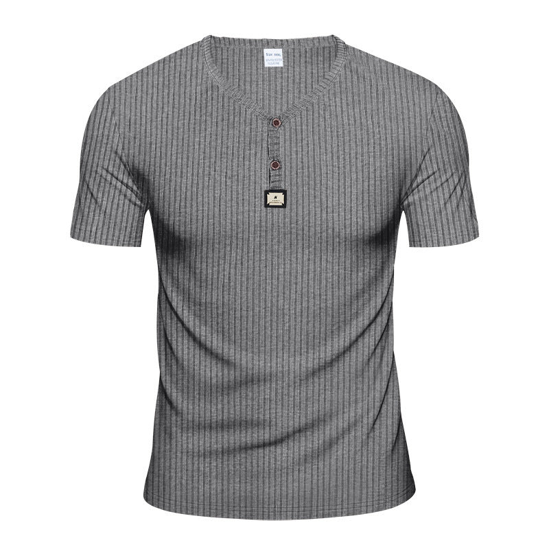 Herren Kurzarm-Henley-T-Shirt mit eleganter Struktur und modischen Knöpfen Echoarchiv