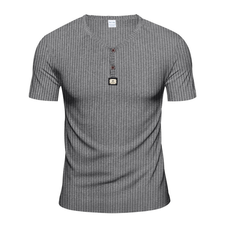 Herren Kurzarm-Henley-T-Shirt mit eleganter Struktur und modischen Knöpfen Echoarchiv