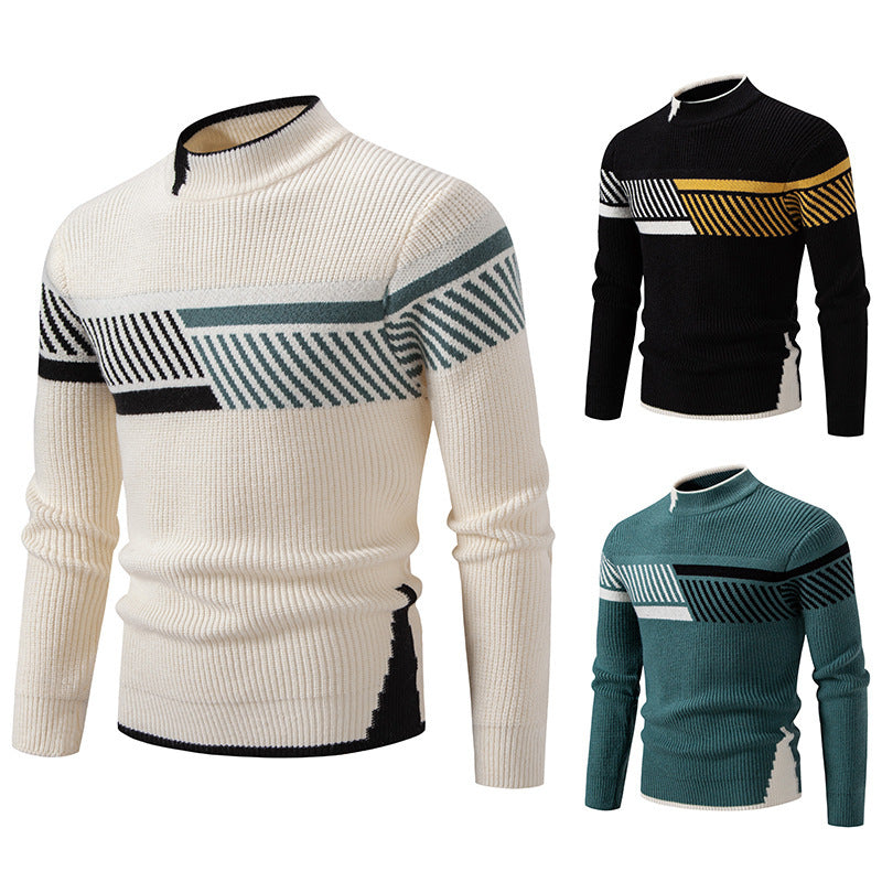 Herren nan gerippter Feinstrickpullover mit Stehkragen und kontrast-Blockdesign Echo Archiv