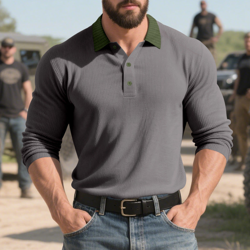 Herren langärmliges Poloshirt mit strukturiertem Design und klassischem Kragen Echoarchiv