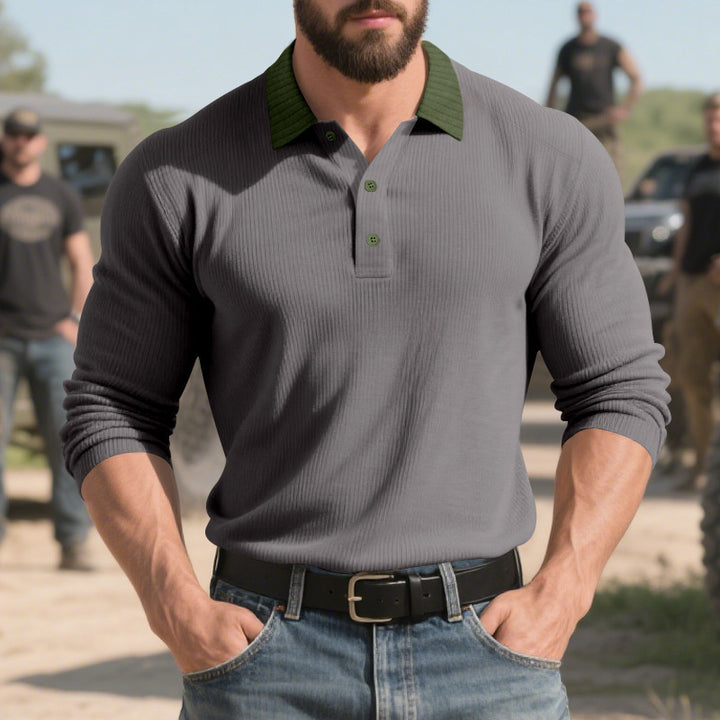 Herren langärmliges Poloshirt mit strukturiertem Design und klassischem Kragen Echoarchiv