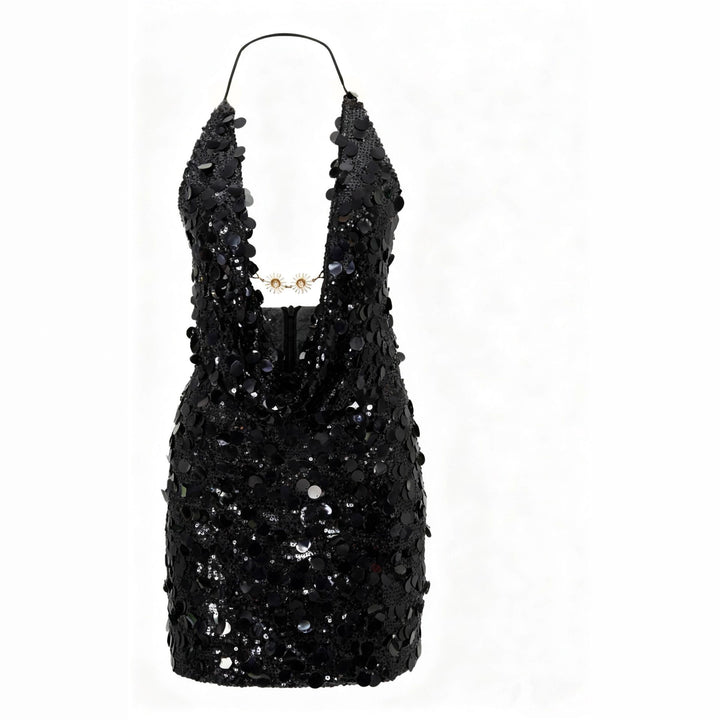 Damen Glitzerndes Minikleid mit tiefem V-Ausschnitt und Troddel-Applikationen Echo Archiv