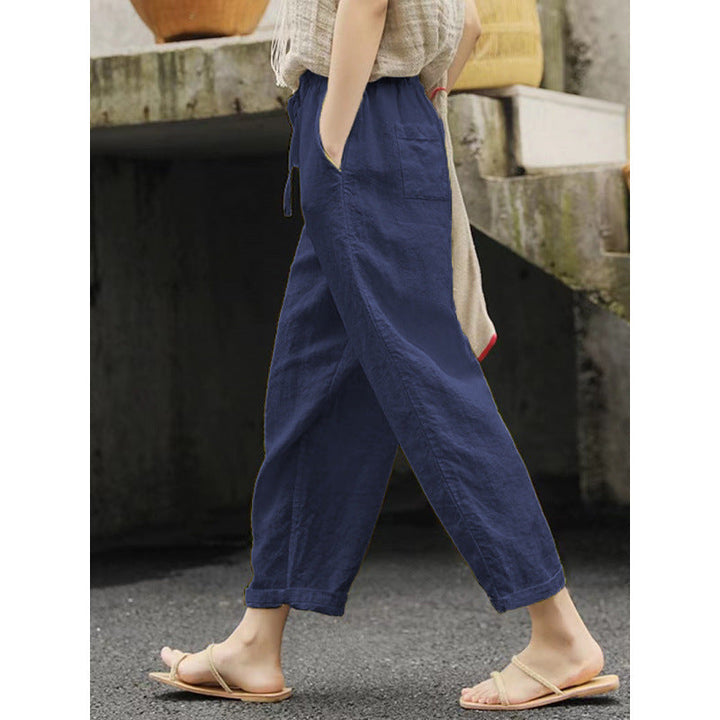 Damen lässige Leinenhose mit elastischem Bund und seitlichen Taschen – Avélisse