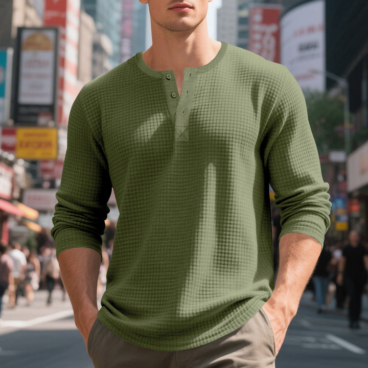 Herren Langarm-Henley-Shirt mit strukturiertem Design Echoarchiv