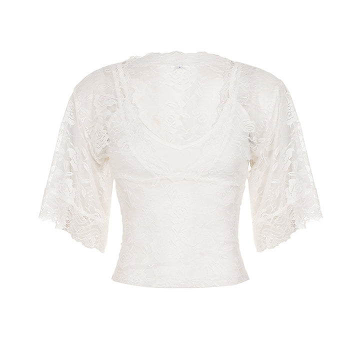 Damen elegantes Spitzenoberteil mit voluminösen Rüschendetails Echo Archiv