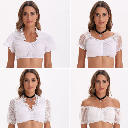 Damen nan bauchfreies Carmen Top mit geraffter Front und transparenten Puffärmeln Echo Archiv