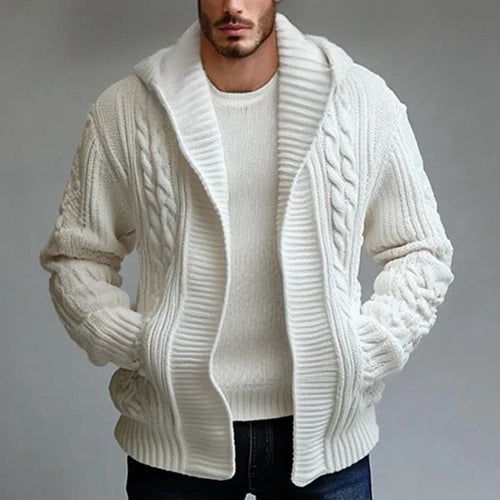 Herren Strickjacke mit großem Kragen und Zopfmuster Echoarchiv